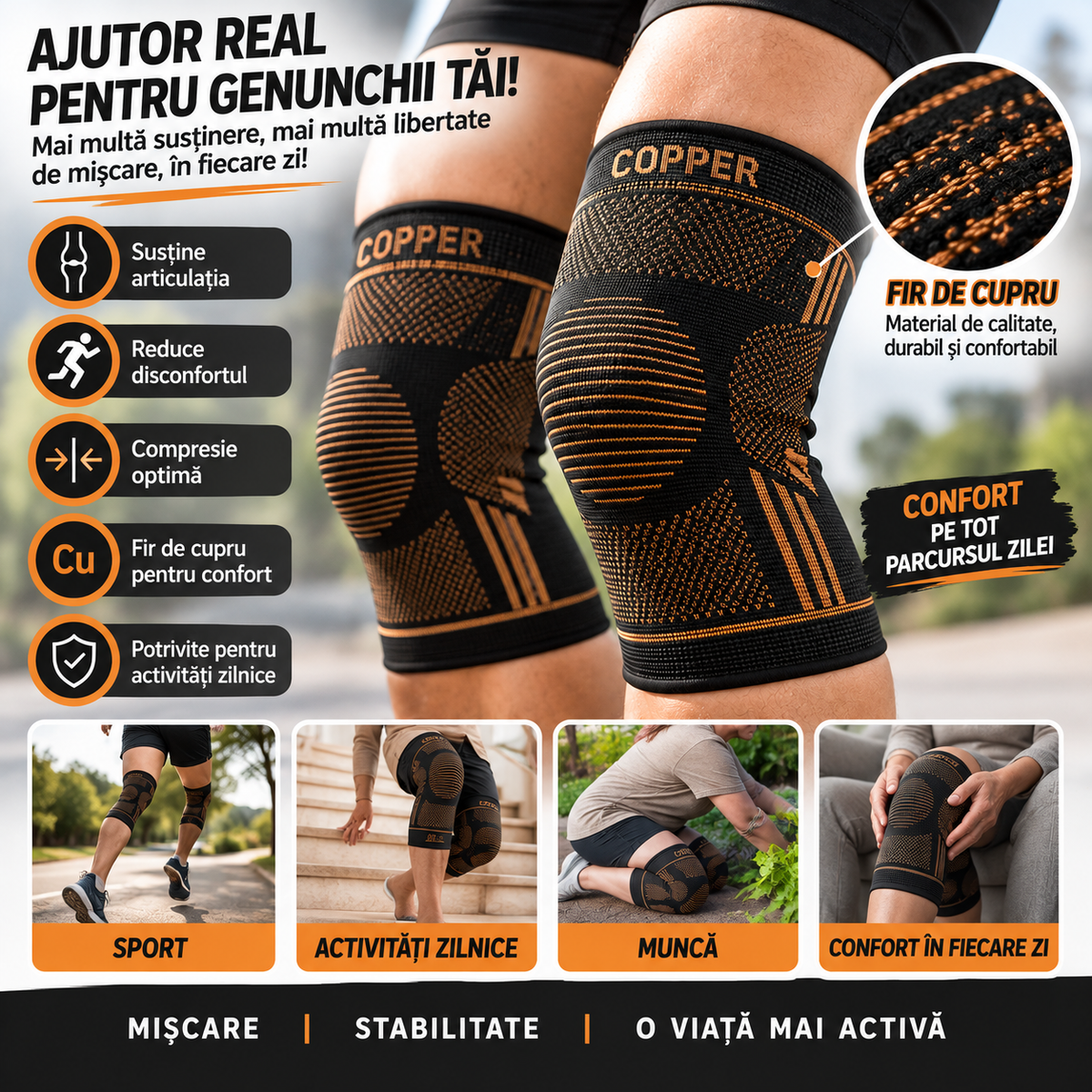 Genunchiera cu fir de cupru set 2 buc